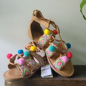 NWT GAP KIDS tribal pom pom lace up sandals sz 1